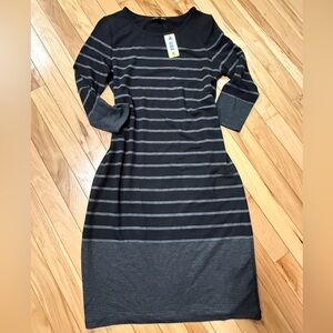 Hilary Radley Black and Gray Striped Long Sleeve Dress